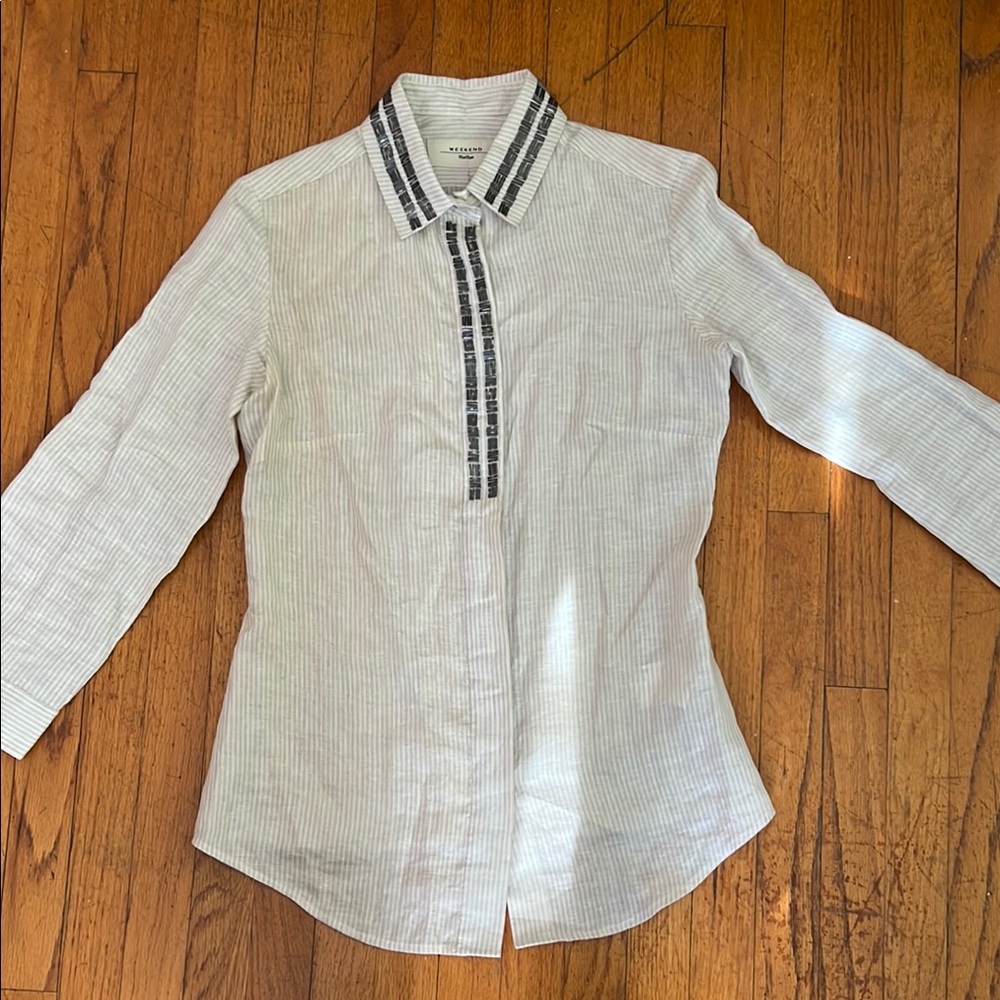 Weekend Max Mara Cream Striped Shirt with Black Accents